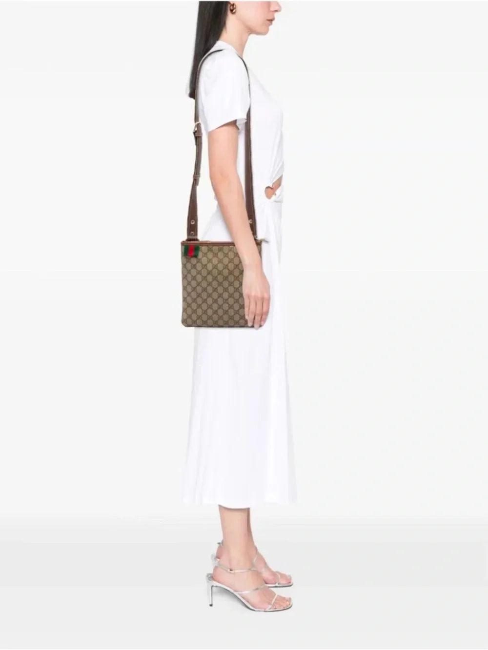 Authentic Gucci GG Monogram Supreme Sherry Web Messenger Crossbody